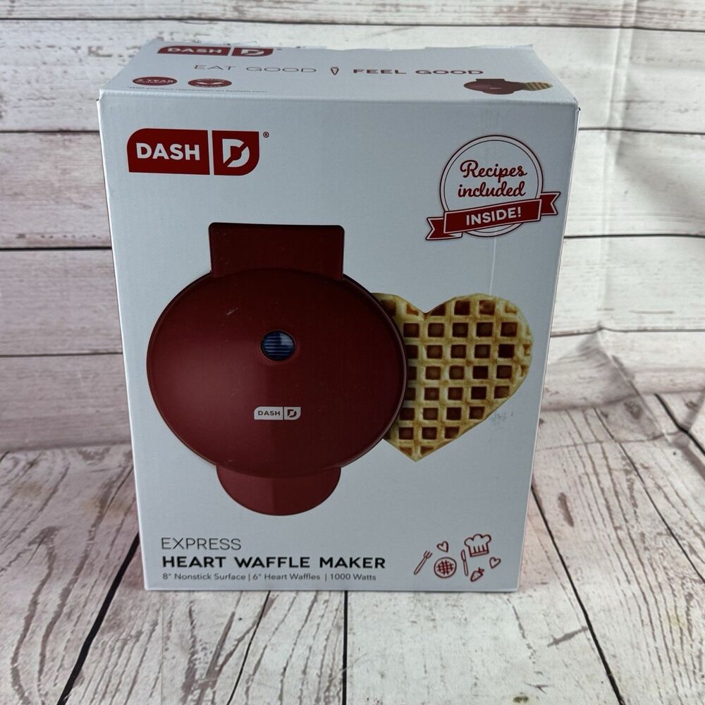 Dash Express Heart Waffle Maker Full Size Heart Shaped Waffles Red Nonstick